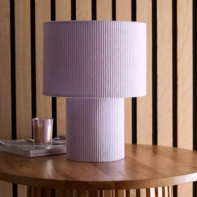 K LIVING Tokyo Lilac Velvet Striped Table Lamp, H 30 cm x W 23 cm x D 23 cm