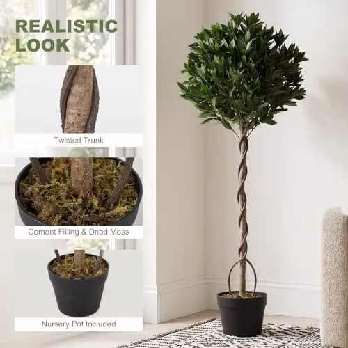 Outsunny Set of 2 Artificial Bay Laurel Topiary Trees, Green, Height: 150 cm – 3
