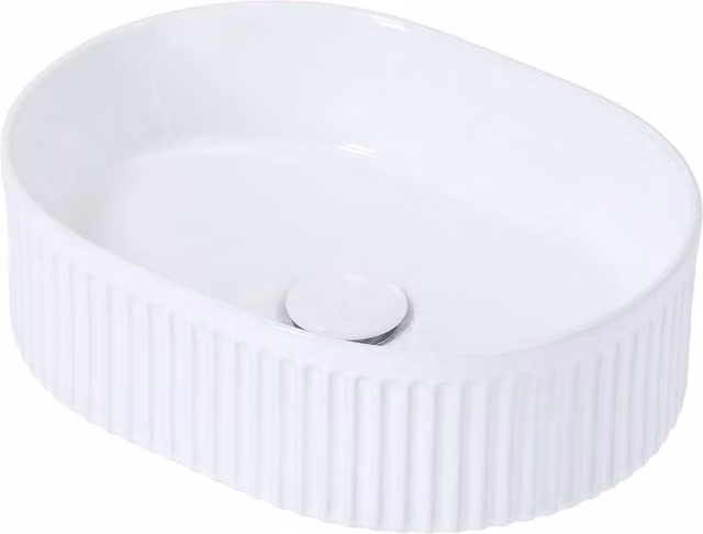 Living and Home Ceramic Oval Countertop Vessel Sink in White with Pop-up Waste Kit, W: 39.5 cm, D: 30.0 cm, H: 12.0 cm