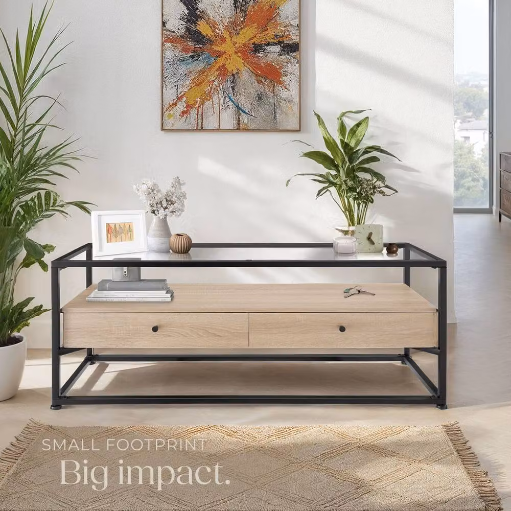 tectake Maidenhead Sideboard in Brown with Safety Glass Tabletop and 2 Large Drawers – 6