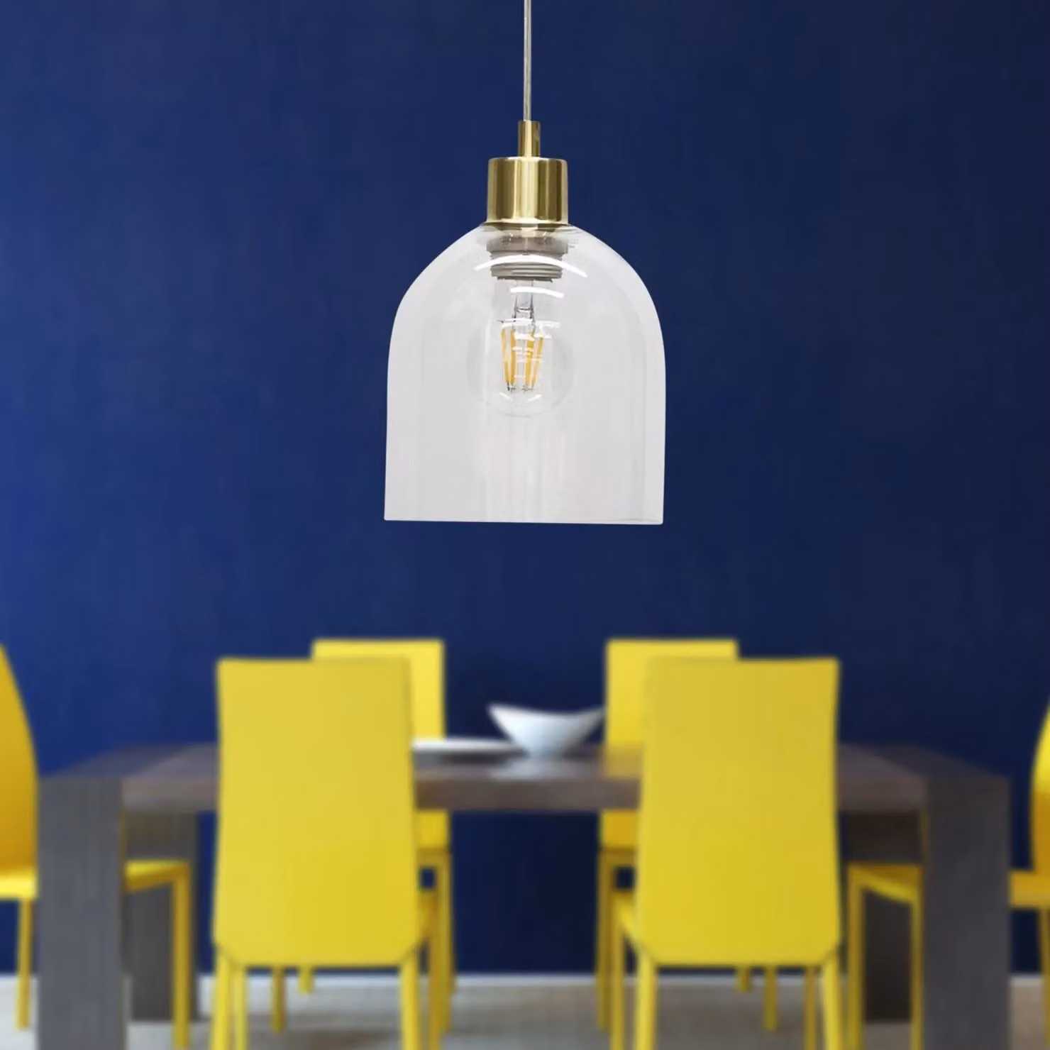 First Choice Lighting Belten Set of 2 Pendant Lights with Transparent Glass Cloche and Satin Brass Fittings – 2