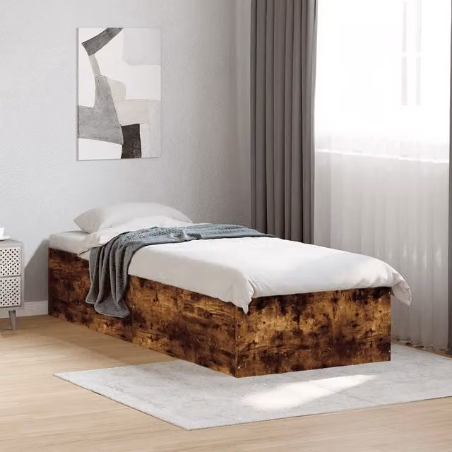 Berkfield Home Single Bed Frame in Smoked Oak Brown, W/D/H: 90 x 190 cm