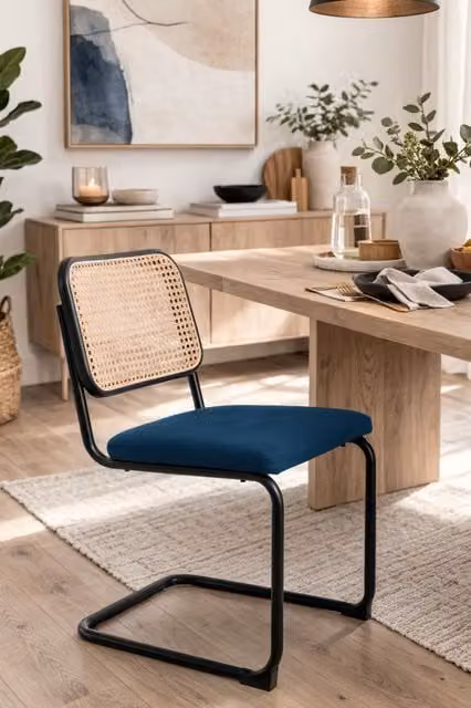 Fusion Living Camden Cantilever Dining Chair in Blue Fabric and Metal