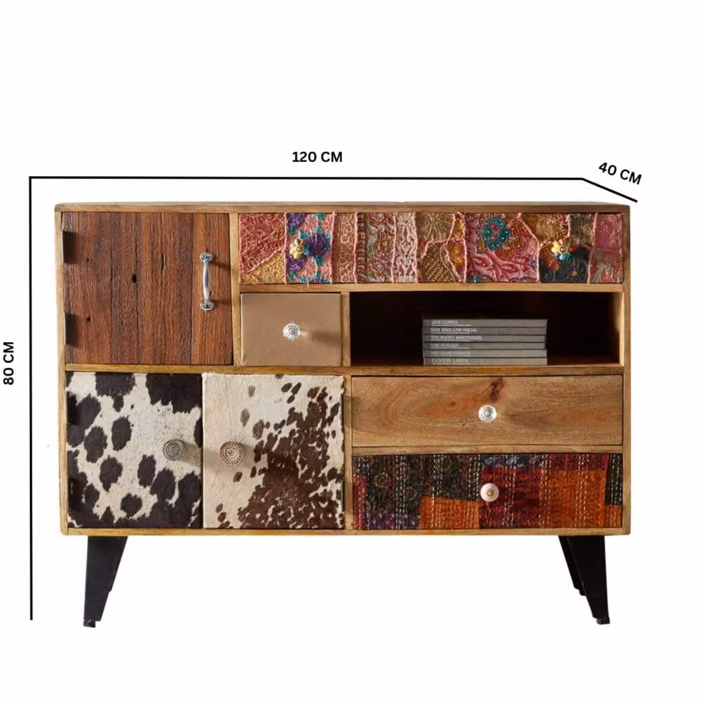 Wyld Haus Kokkola Large Reclaimed Wood Sideboard with 3 Doors and 4 Drawers in Brown – 2