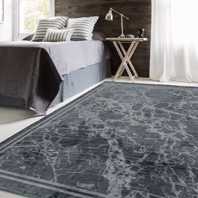 The Rug Shop UK Grey Abstract Modern Polyester Rug with Cotton Backing, W: 200 cm, D: 290 cm – 1