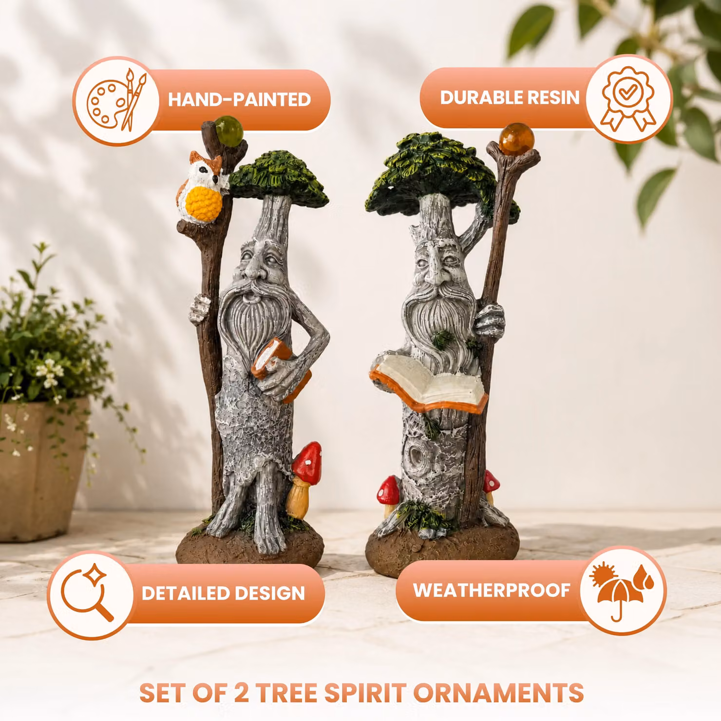 Marco Paul Set of 2 Multicolour Tree Man Garden Ornaments in Resin – 3