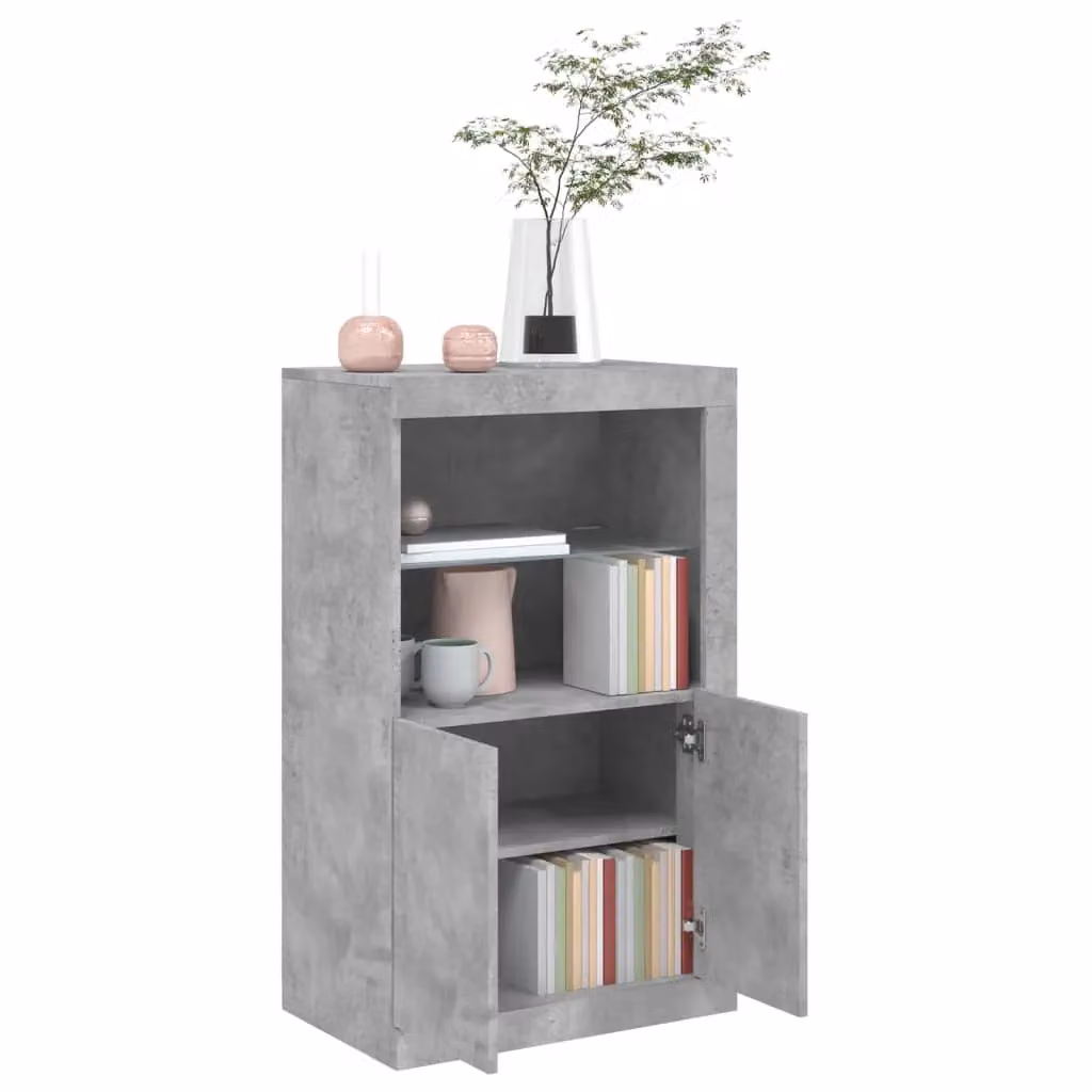 Berkfield Home Modern Side Cabinet in Concrete Grey with Integrated LED Lighting and Glass Doors – 4