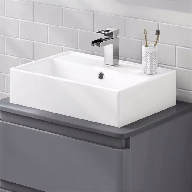 SPETLEK White Rectangular Wall Hung Ceramic Bathroom Wash Basin W: 51.0 cm, D: 36.0 cm, H: 12.0 cm – 1