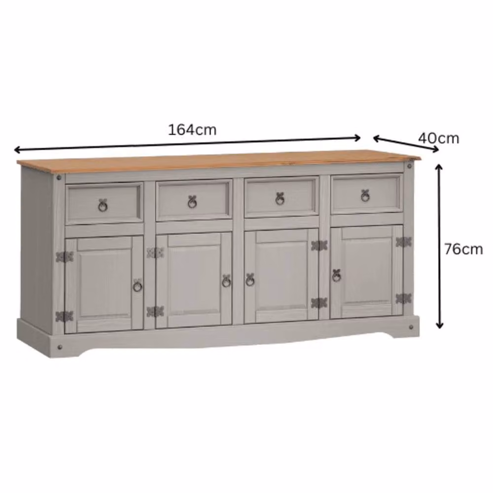 FORGEVIO Grey Rustic Solid Wood Sideboard with 4 Doors and 4 Drawers – 2