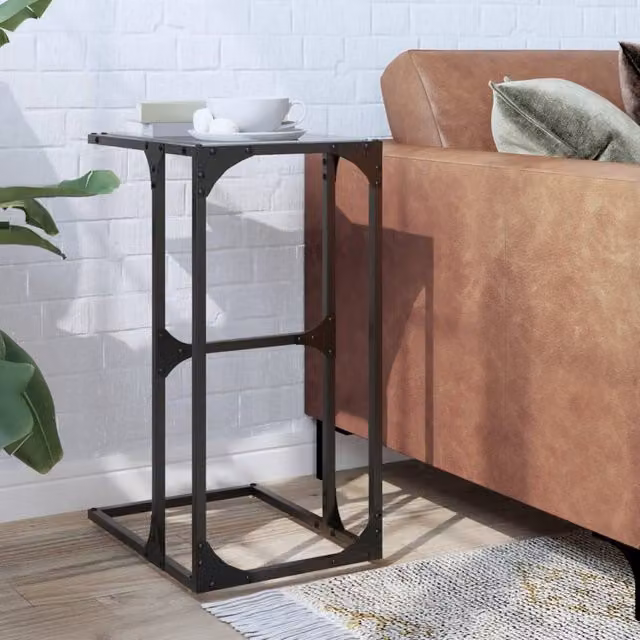 Berkfield Home Side Table with Black Glossy Glass and Steel, W/D/H: 40 x 30 x 61.5 cm