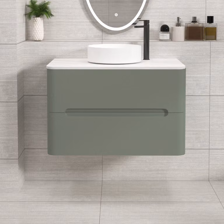 Royal Bathrooms Venice 800mm Sage Green Wall Hung Countertop Vanity Unit with 2 Drawers and Art Basin