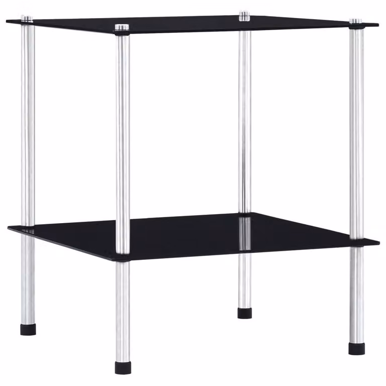 Berkfield Home 2-Tier Durable Shelf in Black with Tempered Glass, W/D/H: 40 x 40 x 47 cm