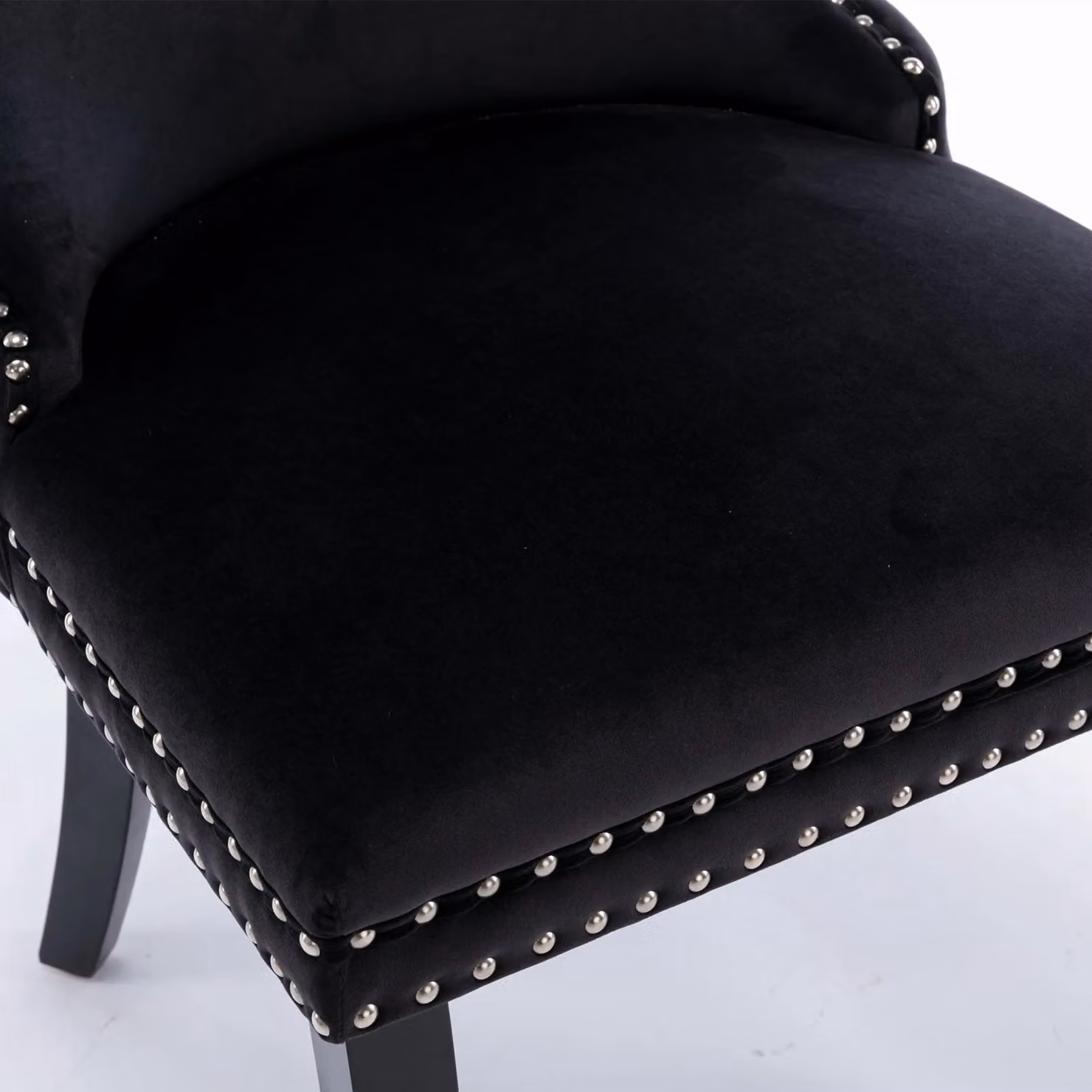 HomeTouch Sierra Set of 2 Velvet Tufted Wing Back Dining Chairs with Oak Wood Legs in Black – 4