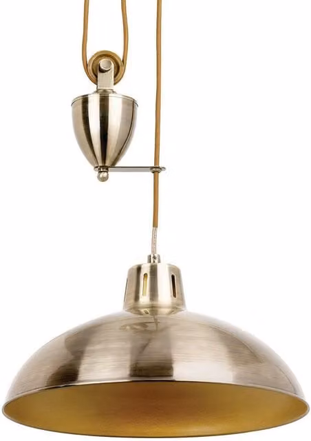 Loops Industrial Brass Hanging Ceiling Pendant Light, Adjustable Height, Gold/Brass