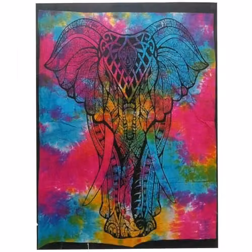 KDMD Elephant Cotton Textile Wall Hanging, Multicolour and Black, W: 112 cm, H: 78 cm