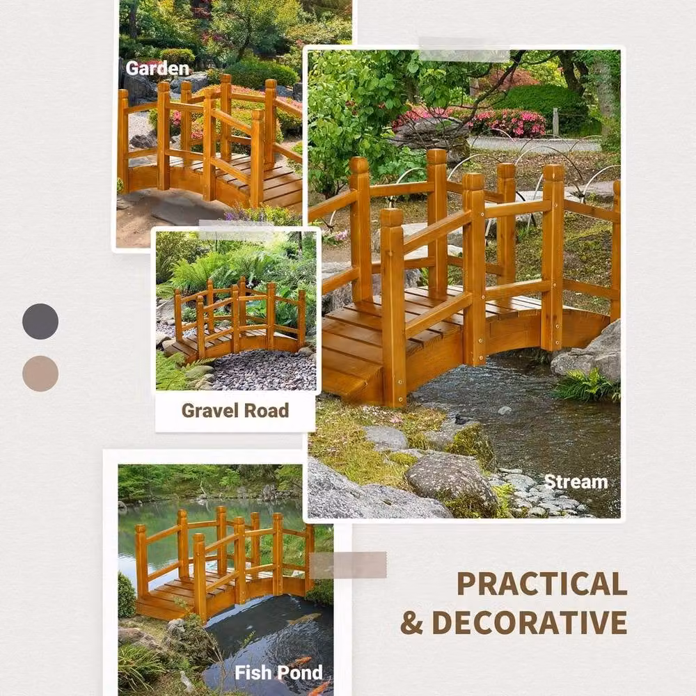 NESTLUNE Garden Bridge with Safety Railings in Brown, W: 100 cm, D: 65 cm, H: 60 cm – 4