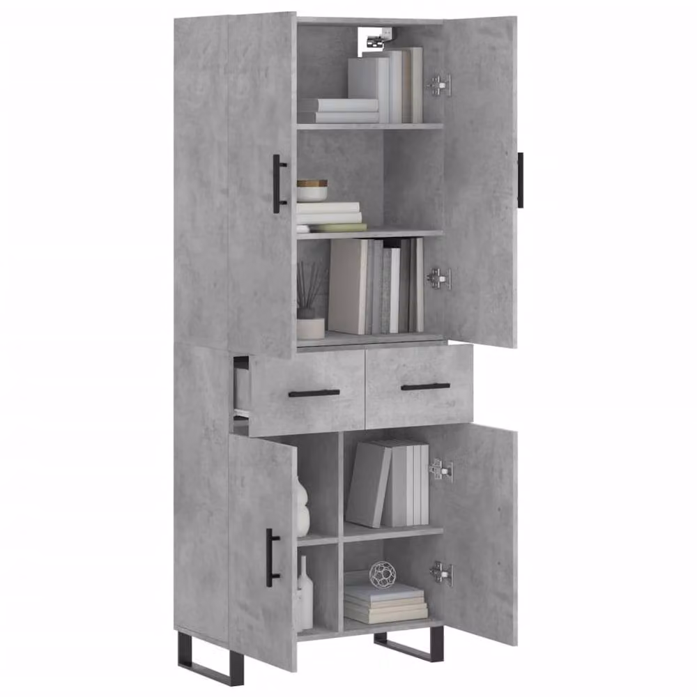 Berkfield Home Highboard in Concrete Grey, W/D/H: 69.5 x 34 x 180 cm – 3