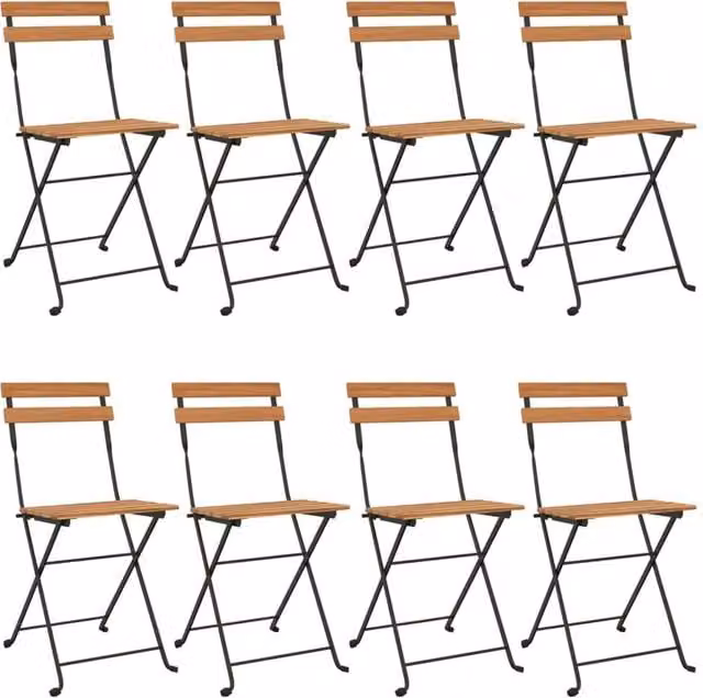 Berkfield Home Set of 8 Folding Bistro Chairs in Brown Teak Wood and Powder Coated Steel – 1