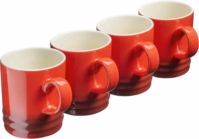 Cooks Professional Set of 4 Red Stoneware Mugs, 350ml Capacity