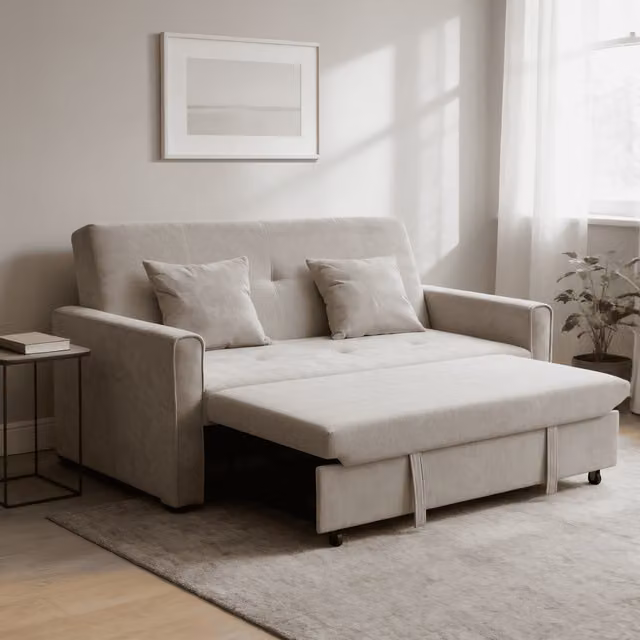 Home Source Charleston 2 Seater Velvet Sofa Bed in Beige