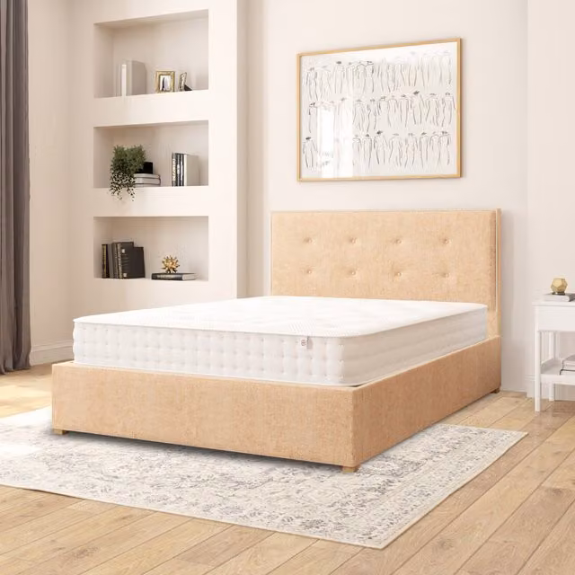 Aspire Presley Ottoman Storage Bed in Champagne Firenze Velour Fabric, King Size (W: 180 cm, L: 200 cm)