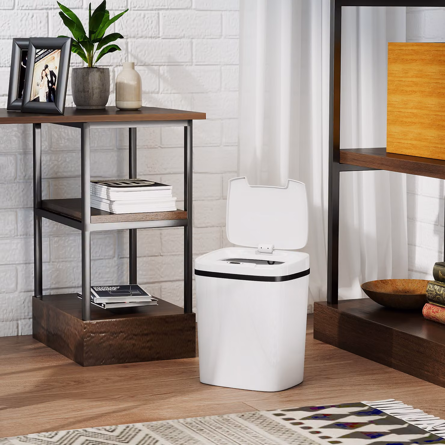 HOMCOM 15L Automatic Sensor Bin, Touchless Kitchen Bin in White – 3