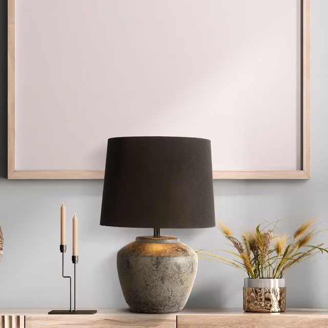 Lighting Collection Black Ceramic Tabletop Lamp with LED Bulb