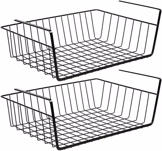 Kelvenix 2-Piece Large Under Shelf Metal Mesh Storage Basket Rack Set in Black, W/D/H: 39.5 x 25.5 x 13.5 cm – 1
