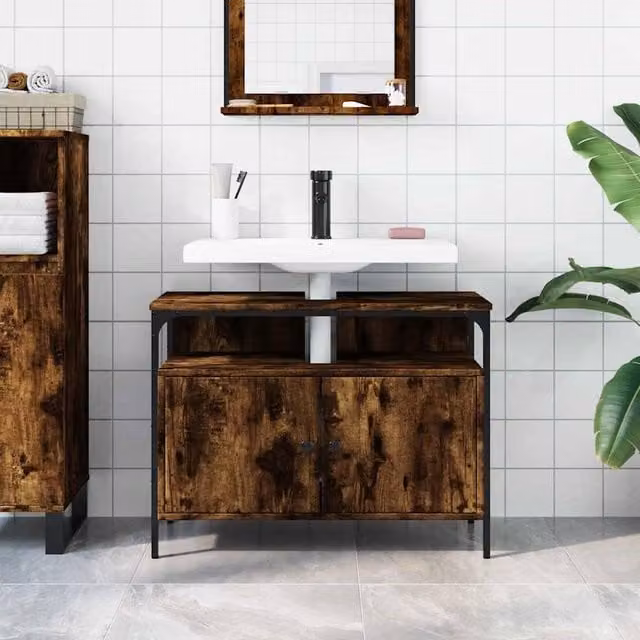 Berkfield Home Sturdy Bathroom Sink Cabinet in Smoked Oak Brown, W/D/H: 80 x 30 x 60 cm – 1