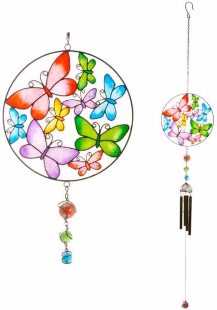 KDMK Multicolour Glass Butterfly Windchime with Geometric Round Design