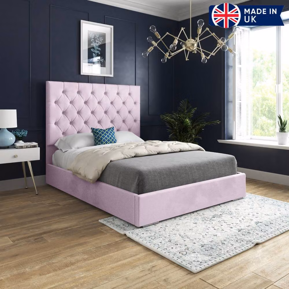 KDMD Fetcham Pink Velvet Upholstered Chesterfield Bed Frame, W/D/H: 120 x 137 x 128 cm – 3