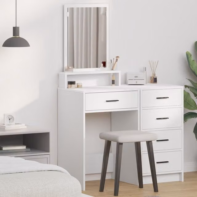 Berkfield Home White Modern Dressing Table with Drawers, W/D/H: 50 x 41 x 140 cm – 1