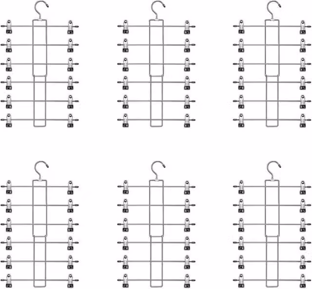VOGREX 6 Pack Space Saving Non Slip Metal Trouser Hangers with Clips in Silver