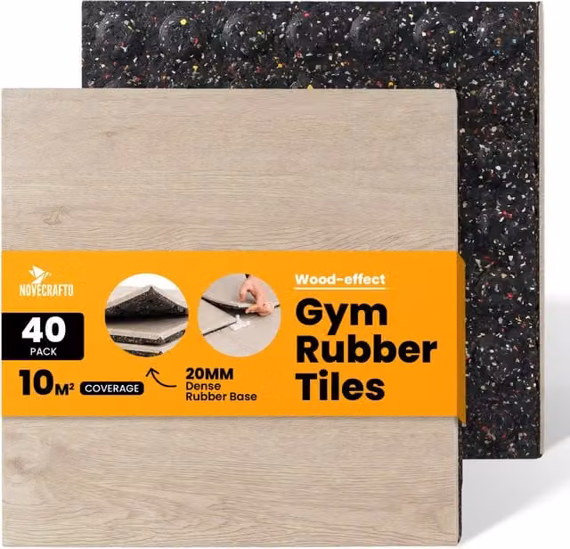 NOVECRAFTO Modern Rubber Gym Flooring Plank in Black and Multicolour, W/D/H: 50 x 50 x 2 cm