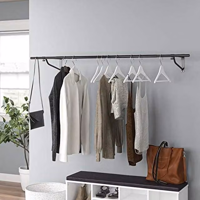 House Of Home Black Metal Wall Mounted Continuous Linear Garment Rail, Width: 152.4 cm