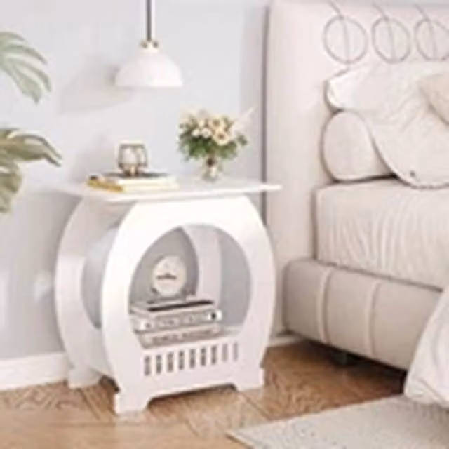 EONLION Small 2-Tier White Bedside Table with Shelf – 1