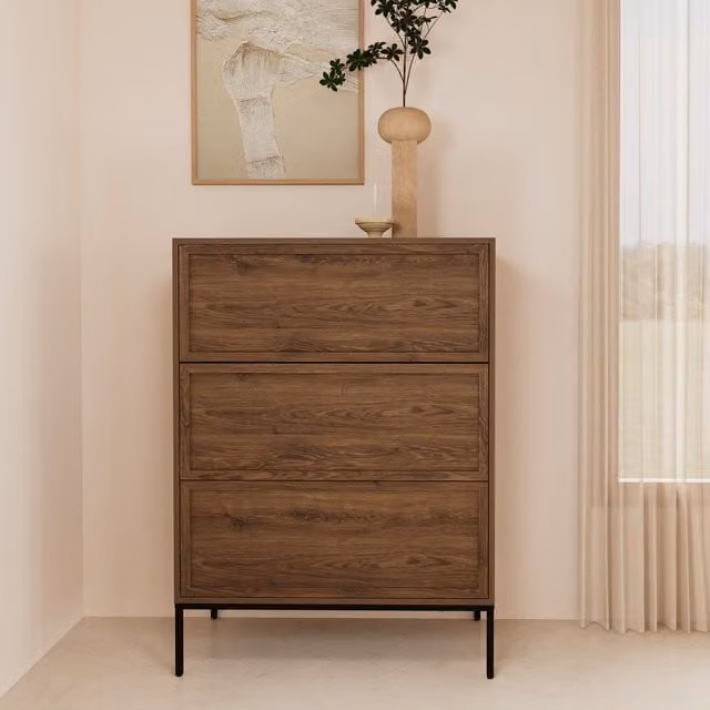 Furniture To Go Palmdale Modern 3 Drawer Chest in Smoked Oak and Black