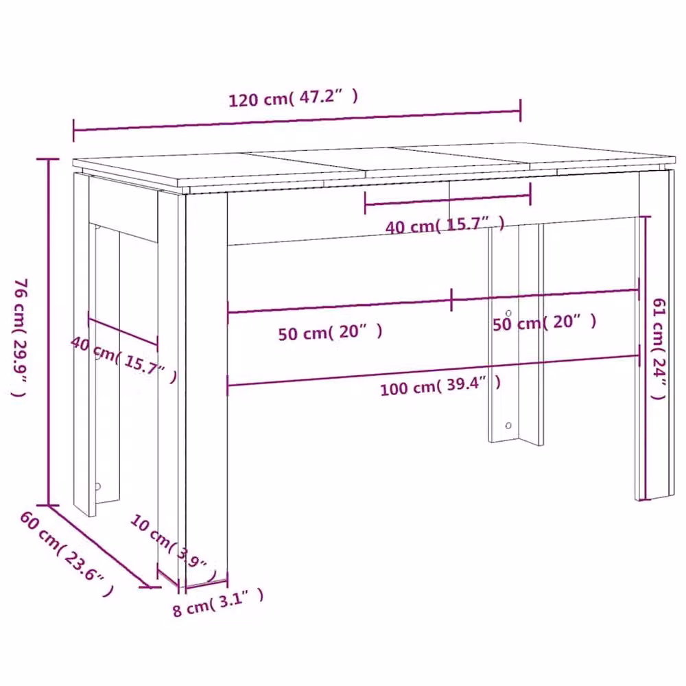 Berkfield Home Modern Rectangular Dining Table in Black, W/D/H: 120 x 60 x 76 cm – 5