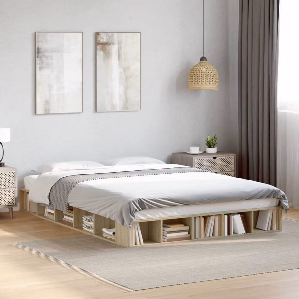 Berkfield Home Durable Sonoma Oak Bed Frame in Beige, W/D/H: 140 x 200 cm – 2