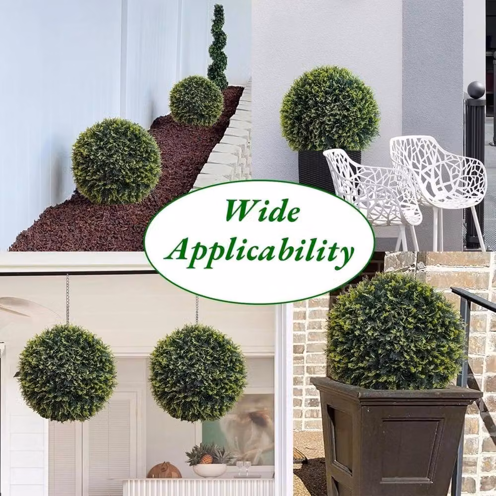 VOGREX Set of 2 Large Artificial Green Cedar Topiary Balls, Diameter: 63 cm – 5