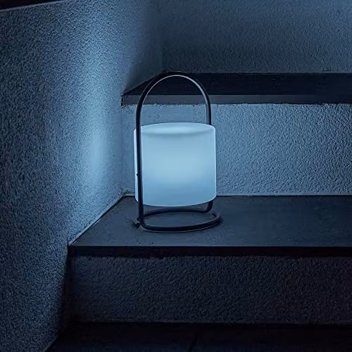 MiniSun Contemporary Black Metal Wire Lantern Table Lamp with Rechargeable RGB LED Cylinder Shade – 2
