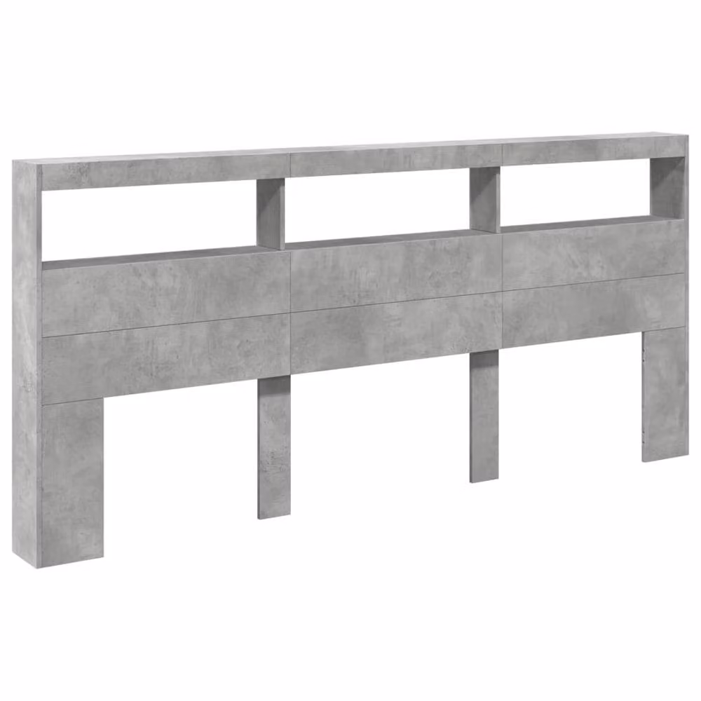 Berkfield Home Modern Wall Mount Headboard Cabinet with LED Lighting and USB Charging Port in Matt Concrete Grey, W: 220 cm, D: 17 cm, H: 102 cm – 2