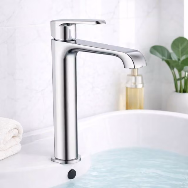 Bathroom Kingdom Montana Chrome High Rise Single Lever Basin Mixer Tap in Silver