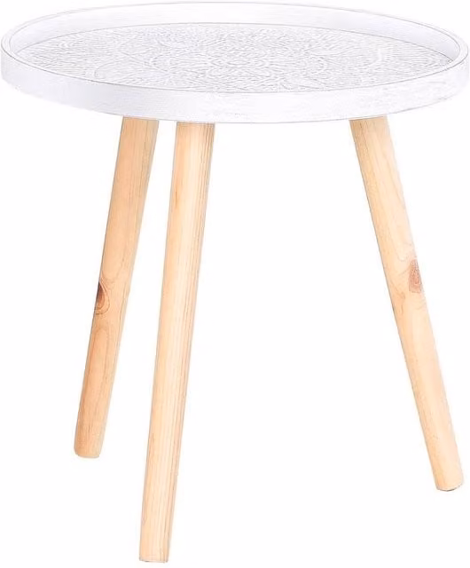 NESTLUNE Round White Coffee Table with Solid Wood Legs, Diameter: 100 cm, Height: 15 cm