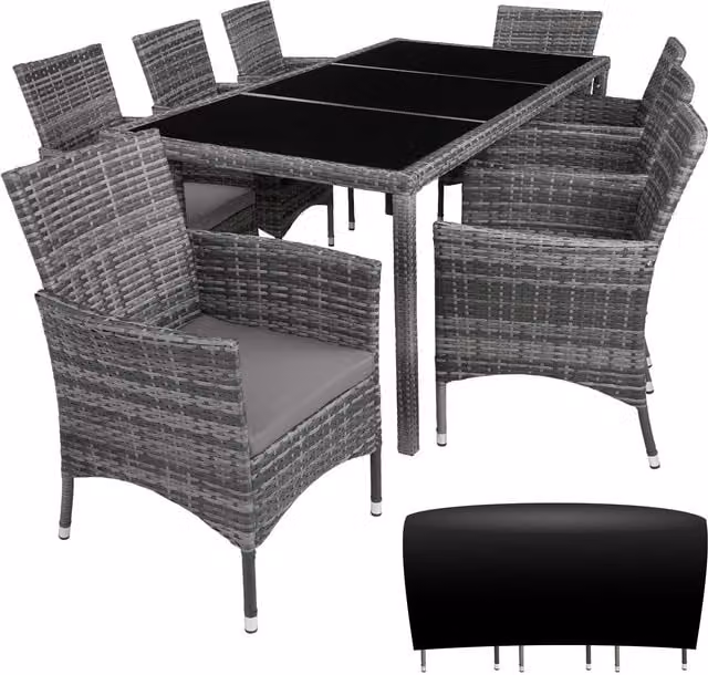 tectake Almansa Modern Grey Rattan Garden Furniture Set for 9 Adults – 1