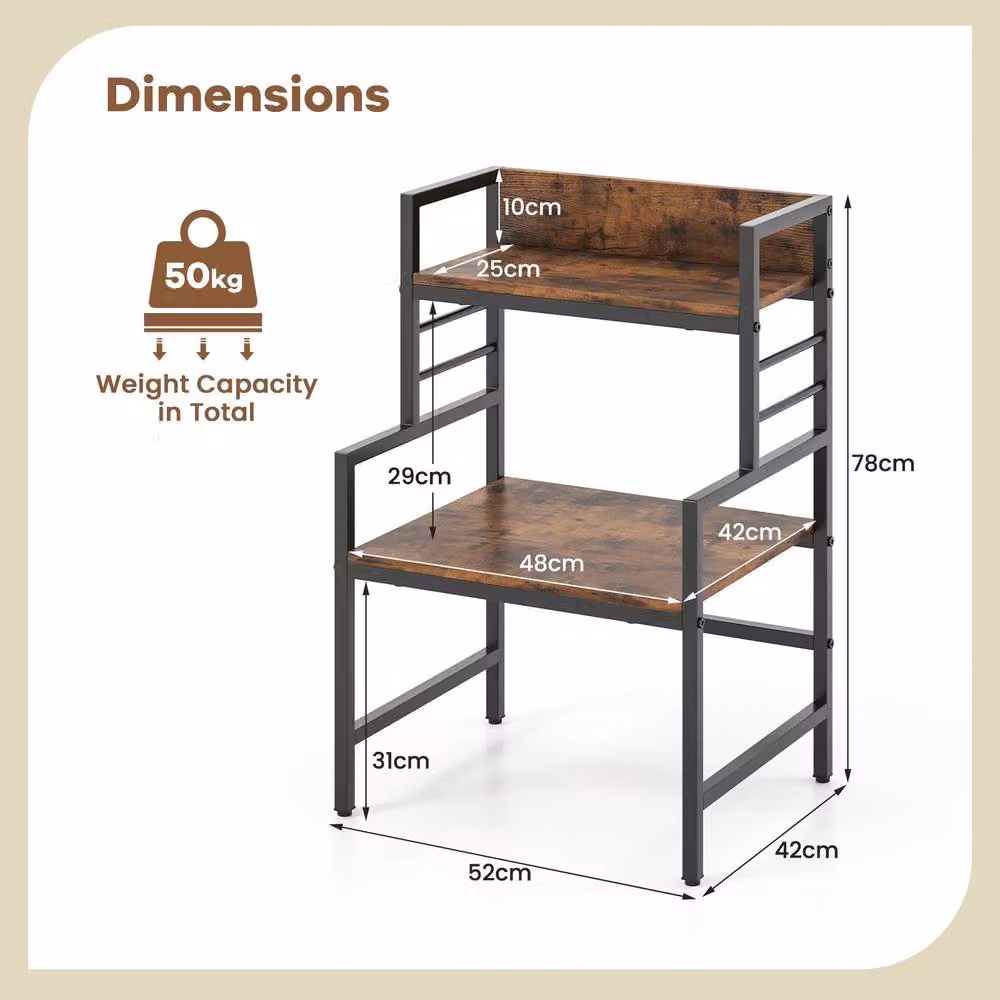 Gymax 3-Tier Brown Metal Microwave Stand, Kitchen Countertop Spice Rack and Printer Stand – 2