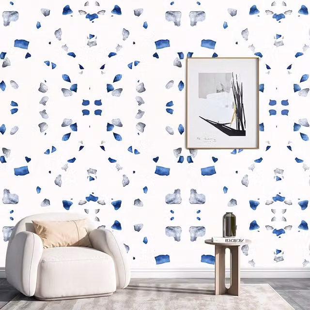 Komore Set of 10 Self Adhesive White Terrazzo Speckled Vinyl Stick on Tiles