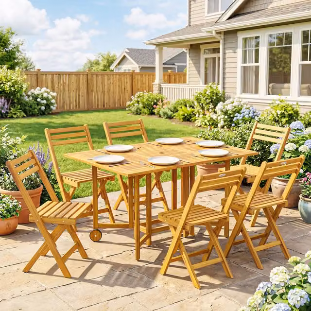 Outsunny 7 Piece Garden Dining Set with Extendable Rectangular Table and 6 Chairs in Brown Rustic Acacia Wood