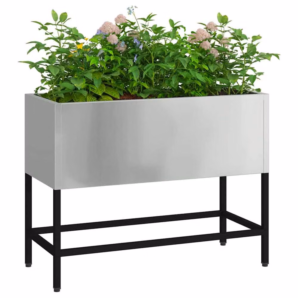 Berkfield Home Raised Garden Planter in Silver Galvanised Steel, W: 60 cm, D: 26 cm, H: 45 cm – 3