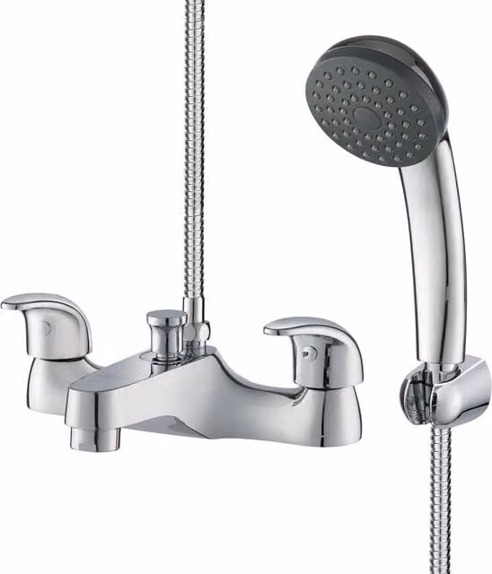 BATHWEST Brass Chrome Bathtub Filler Mixer Taps with Shower Waterfall in Metallic Silver – 1